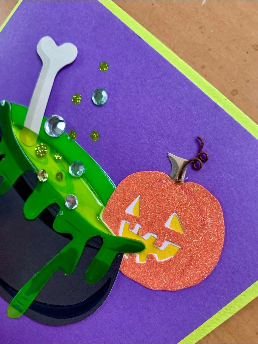 🎃 Papyrus Halloween Card Jeweled 3D Cauldron Pumpkin Spider – New